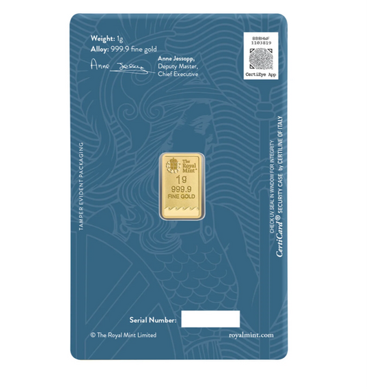 1g 999.9 Gold Bar – Royal Mint Britannia – Sealed CertiCard – UK Seller