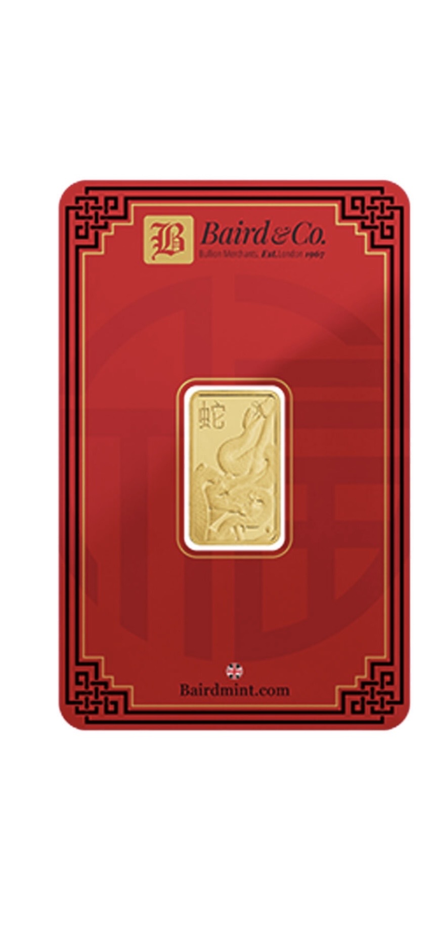 10g 999.9 Year of the Snake Gold Bar – Baird & Co Minted – Certicard UK