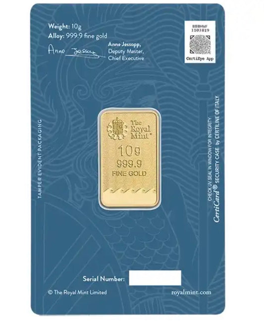 Royal Mint Britannia 10g Gold Bar 999.9 Fine Sealed Certicard Investment